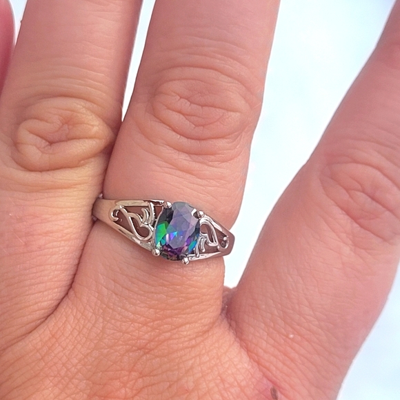 Oval Shaped Rainbow Gemstone Fashion Ring & Decorative Band - Picture 3 of 7